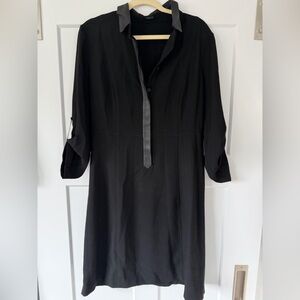 Elie Tahari Black Collared Tunic Dress with Satin Trim